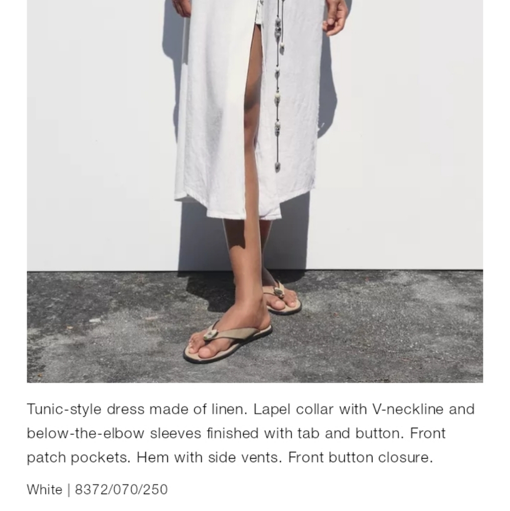 Zara Linen Midi White Button-Down Tunic Shirt Dresss Sz-M - Picture 7 of 10